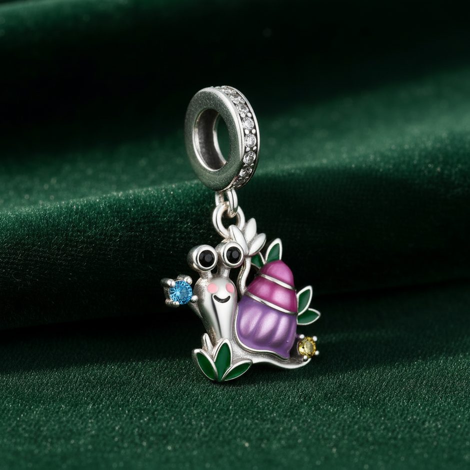 Snail Charm — Green Velvet Side Angle