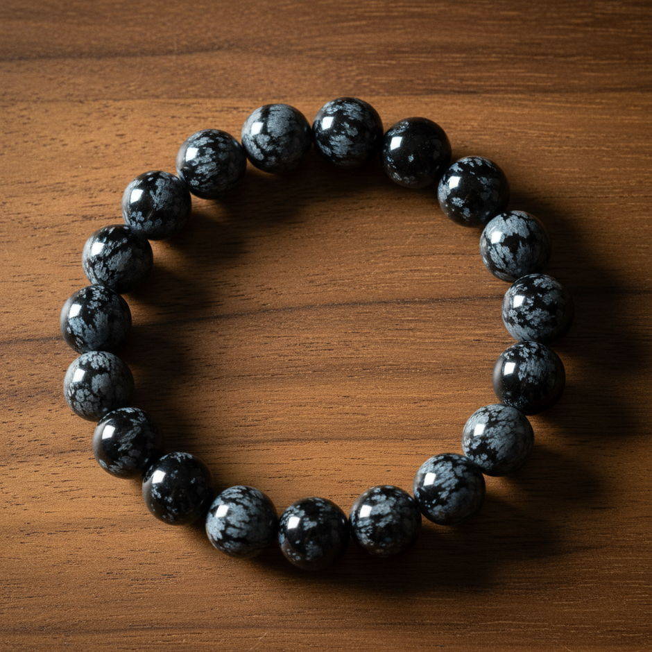 Snowflake Obsidian on Walnut