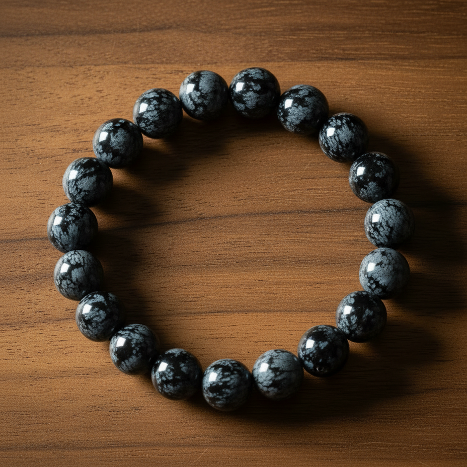 Snowflake Obsidian Overhead on Walnut
