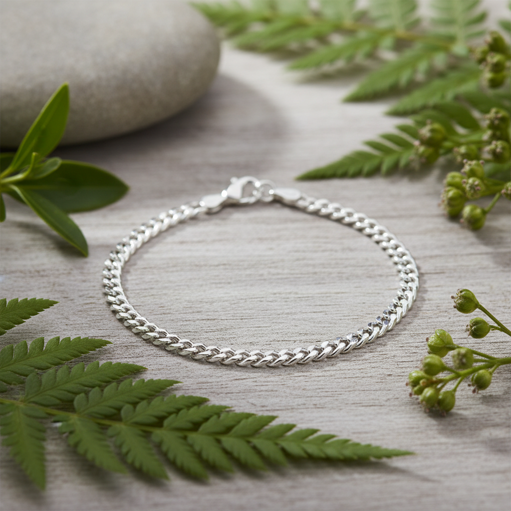 Sparkling silver bracelet with natural greenery