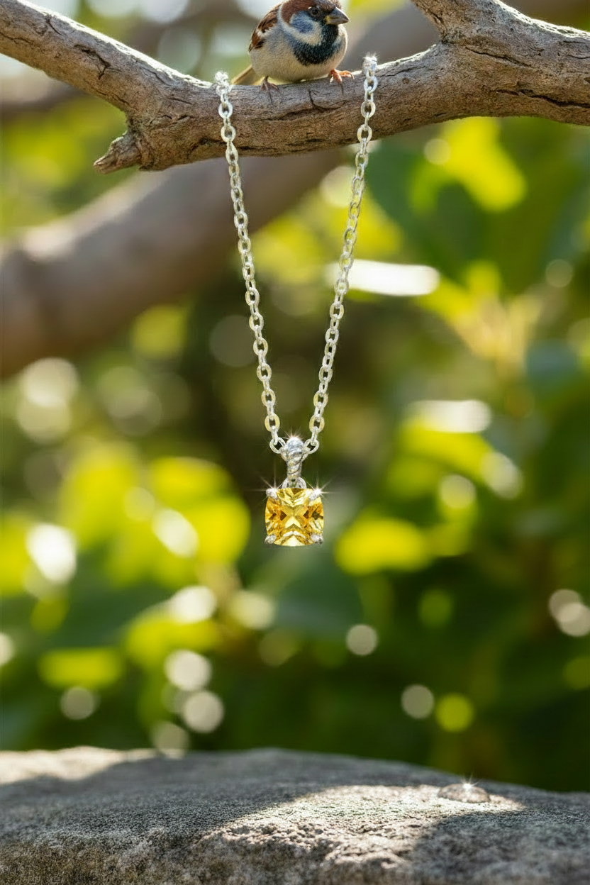 Sparkling Yellow Citrine with Sparrow