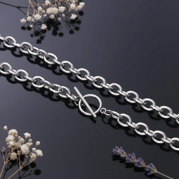 Stainless Steel Cable Chain Toggle — V3 Dust + Florals