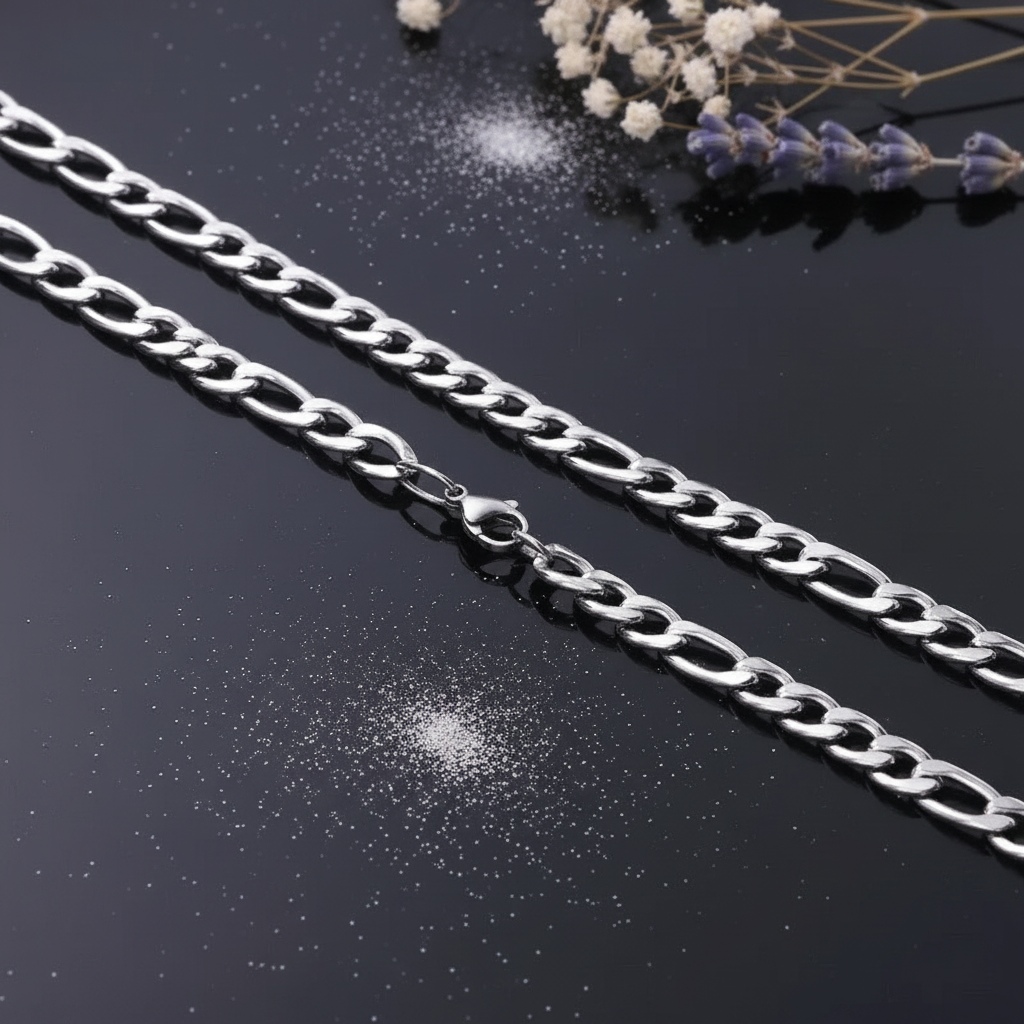Stainless Steel Figaro Chain — V3 Dust + Florals
