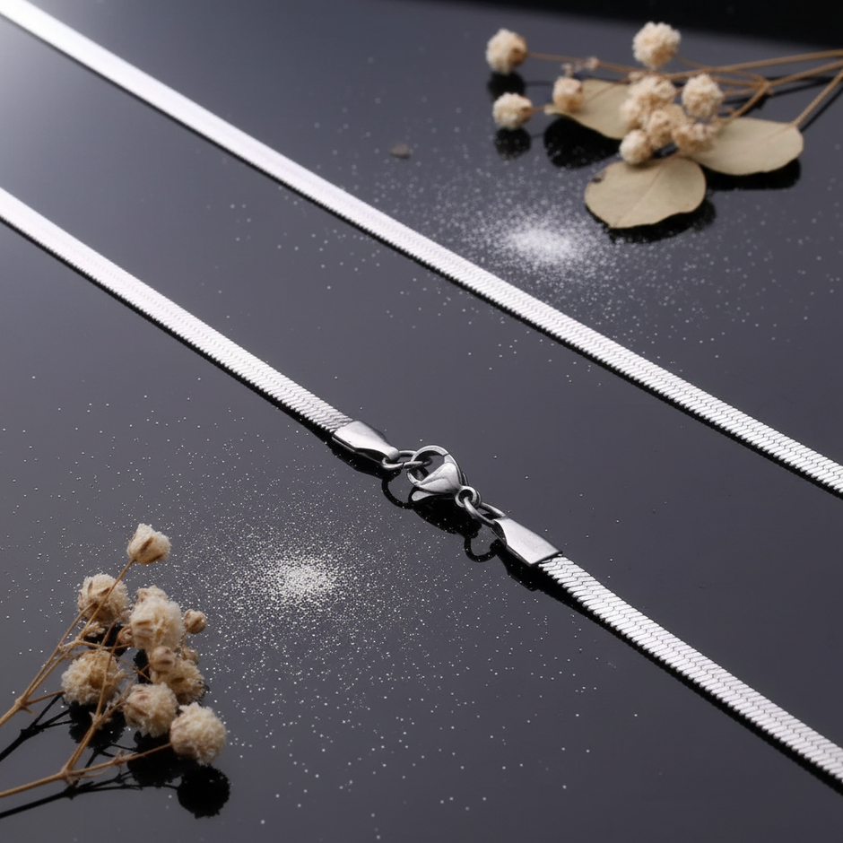 Stainless Steel Herringbone Chain — V3 Dust + Florals