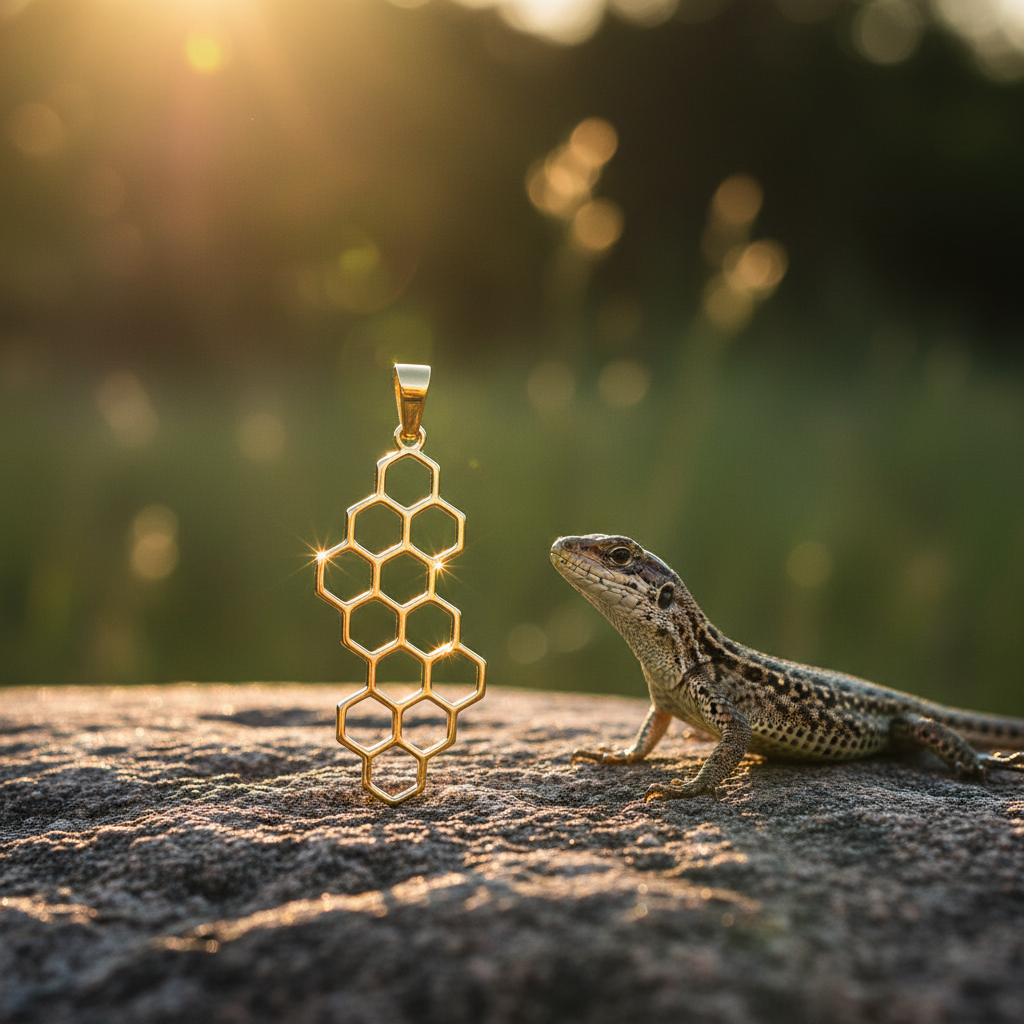 Standing honeycomb pendant with lizard