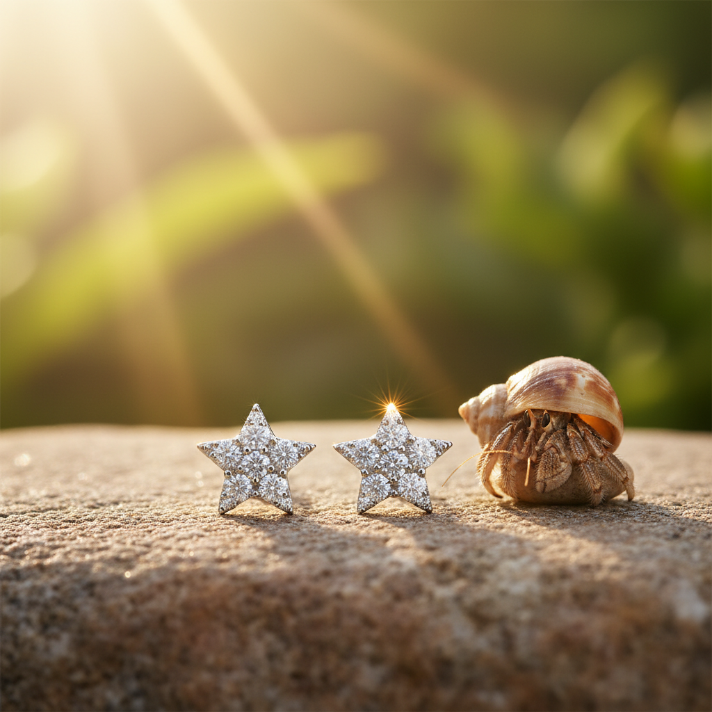 Star earrings with hermit crab - new version
