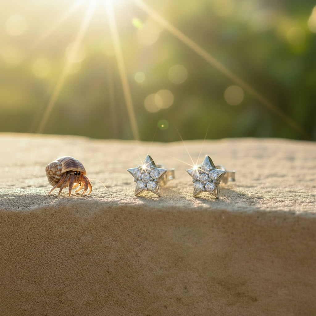 Star earrings with hermit crab