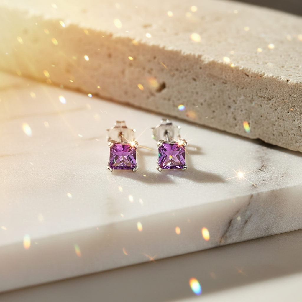 Sterling Silver Amethyst Stud Earrings with Maximum Sparkle