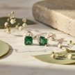 Sterling Silver Emerald Green Cubic Zirconia Stud Earrings Angled View