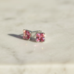 Sterling Silver Pink Cubic Zirconia Stud Earrings Right to Left View with Sparkle