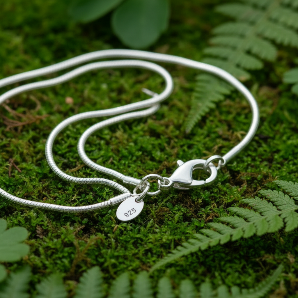 Sterling Silver Snake Chain - Lush Green Background