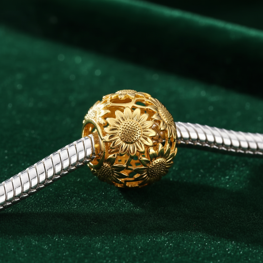 Sunflower Charm — Bracelet on Green Velvet