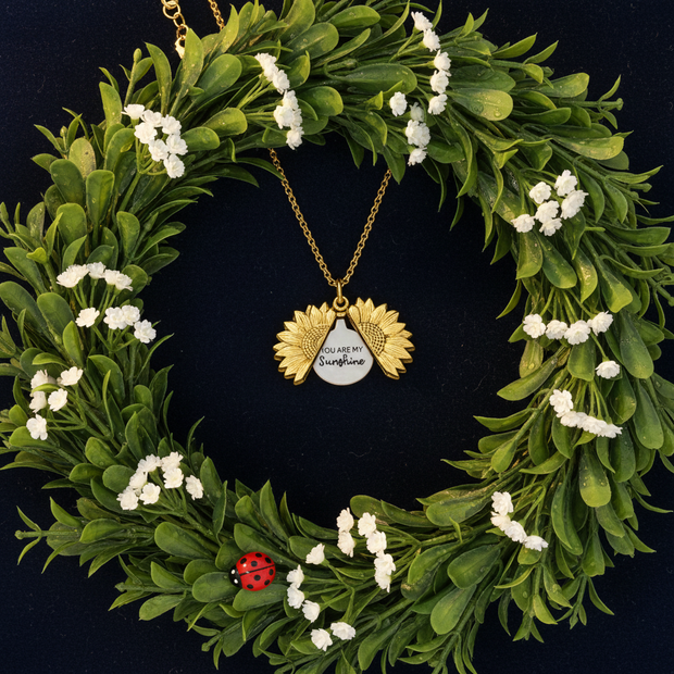 Sunflower Locket – Wreath + Baby's Breath