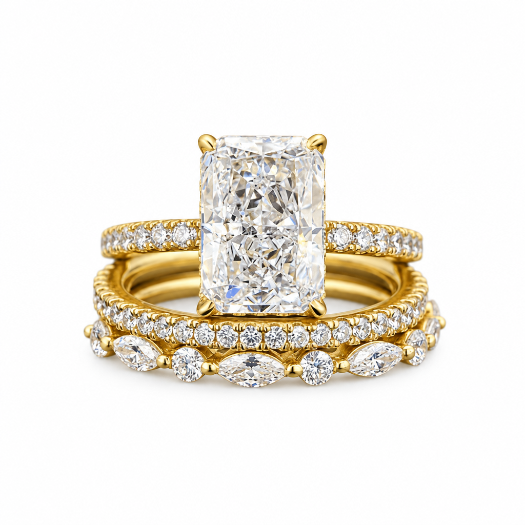 3 Piece Large Cushion Cut 14ct Gold Titanium
