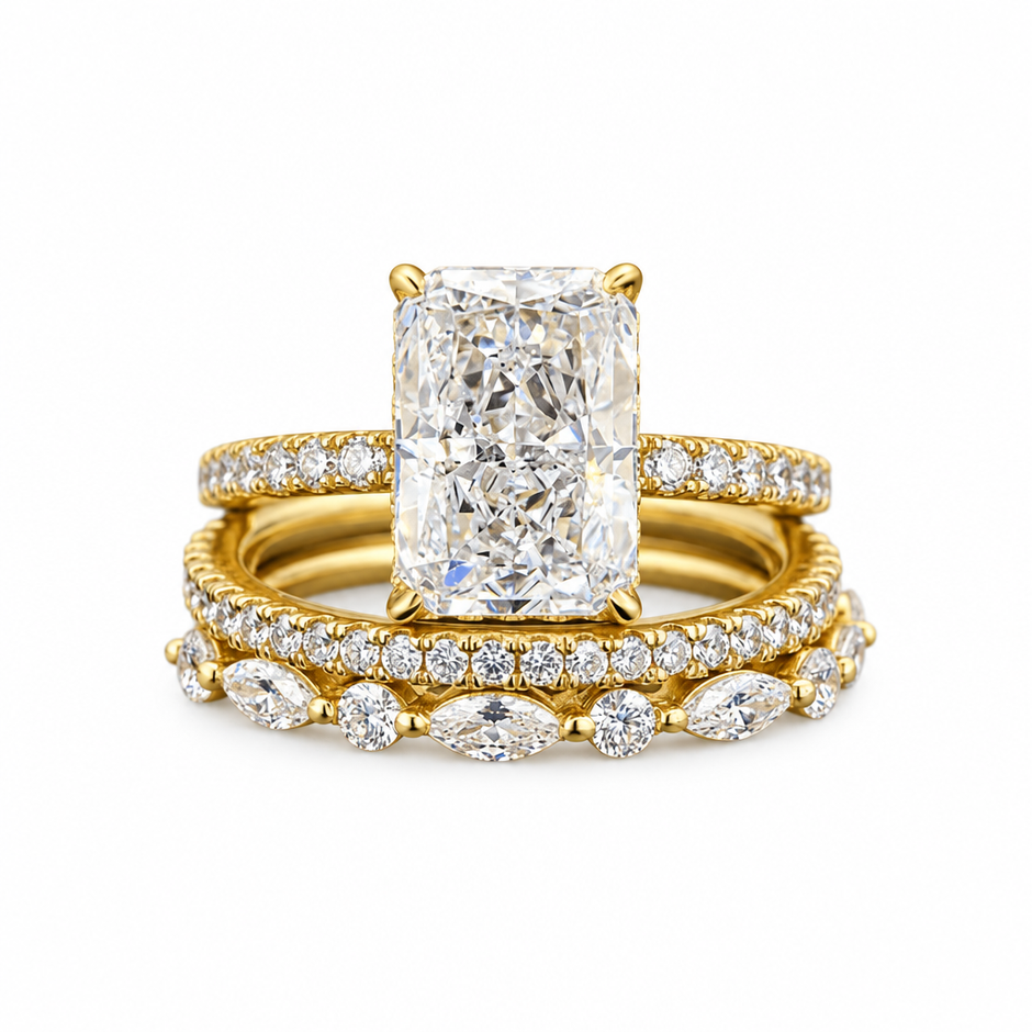 3 Piece Large Cushion Cut 14ct Gold Titanium