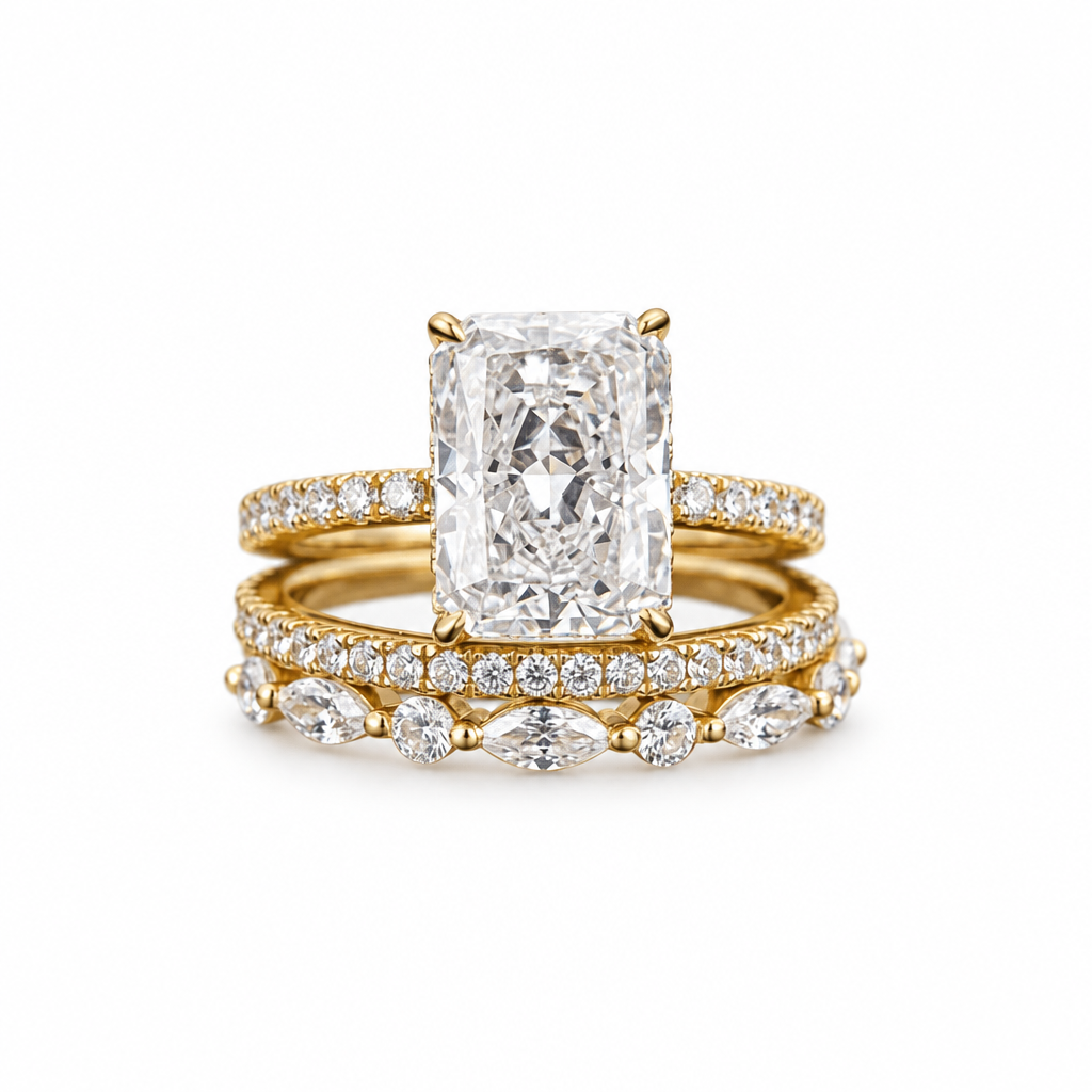 3 Piece Large Cushion Cut 14ct Gold Titanium