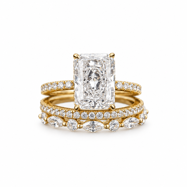 3 Piece Large Cushion Cut 14ct Gold Titanium