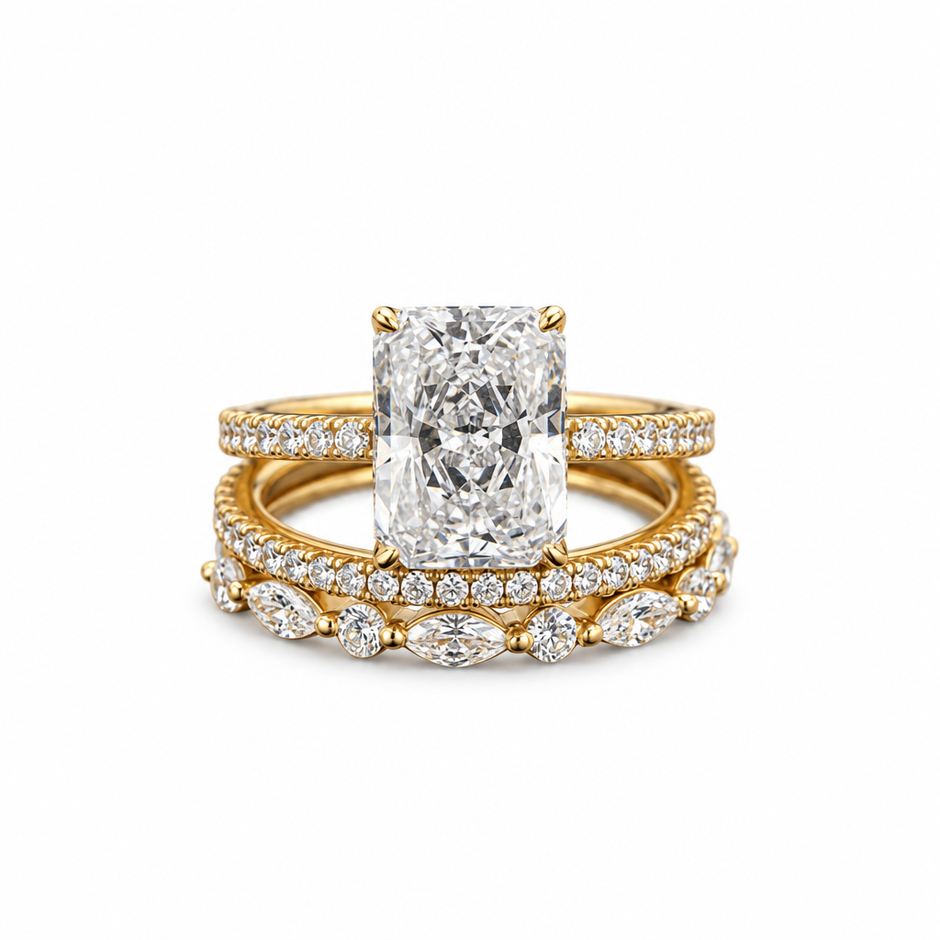 3 Piece Large Cushion Cut 14ct Gold Titanium
