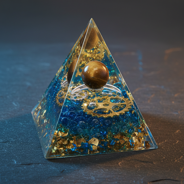 Tiger's Eye Blue Resin Pyramid – Charcoal Slate
