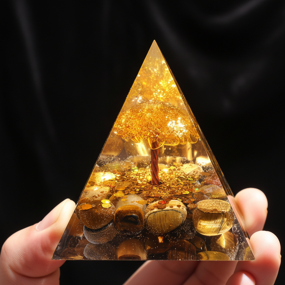 Tiger's Eye Money Tree Pyramid - Hand Hold Close Up