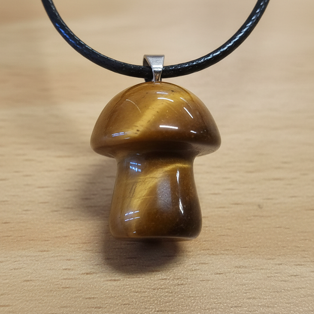 Tiger's Eye Mushroom Pendant – Wooden Surface