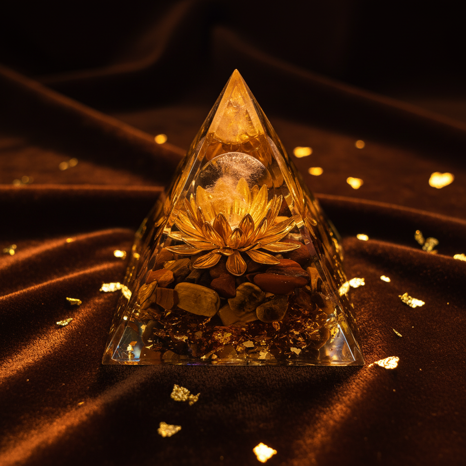 Tiger's Eye Pyramid - Dark Velvet & Gold Leaf