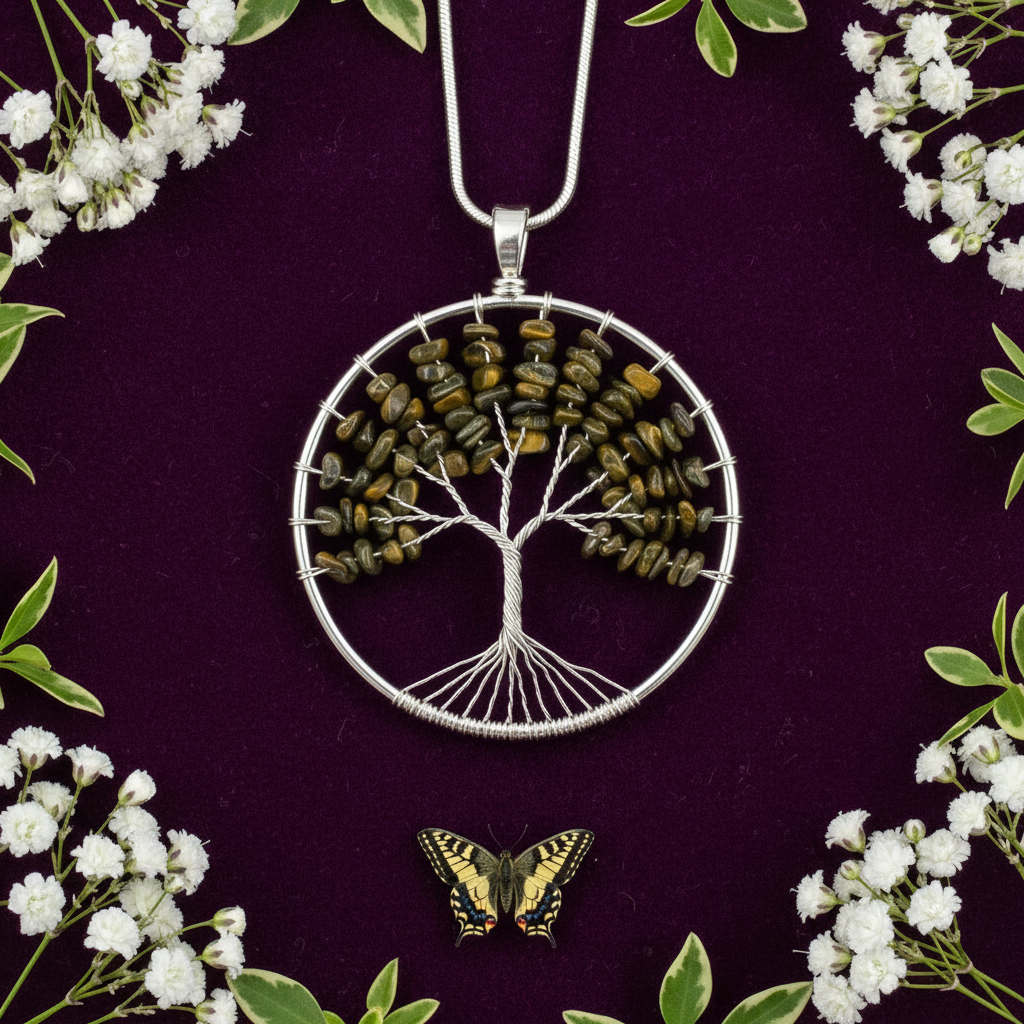 Tiger's Eye Tree of Life Pendant - Revised
