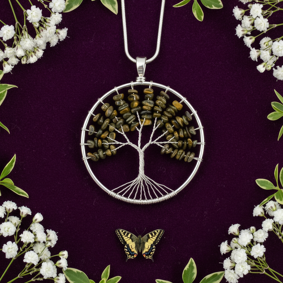 Tiger's Eye Tree of Life Pendant - Revised