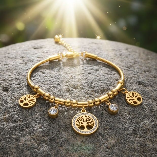Tree of Life Bracelet on Rock with Sunlight