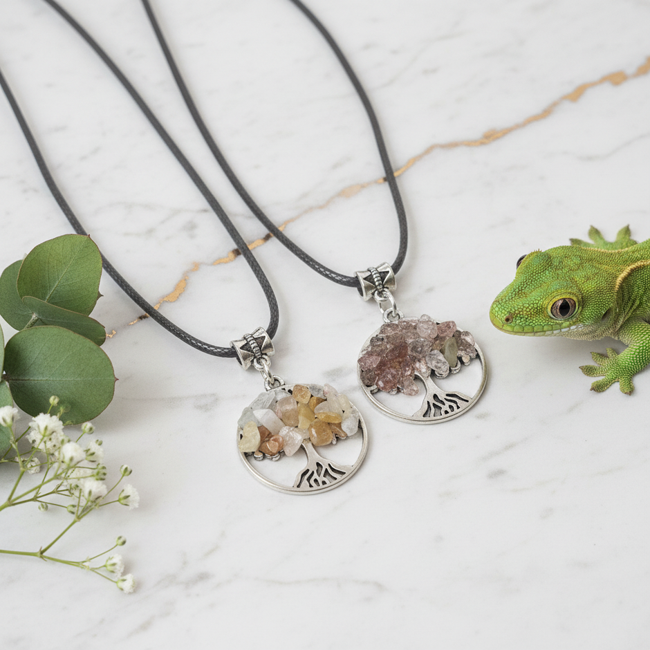 Tree of Life Pendants with Greenery and Lizard
