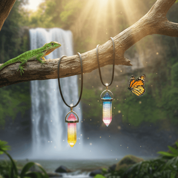 Tri-Colour Crystal Gold Pendant Necklace - DP Online