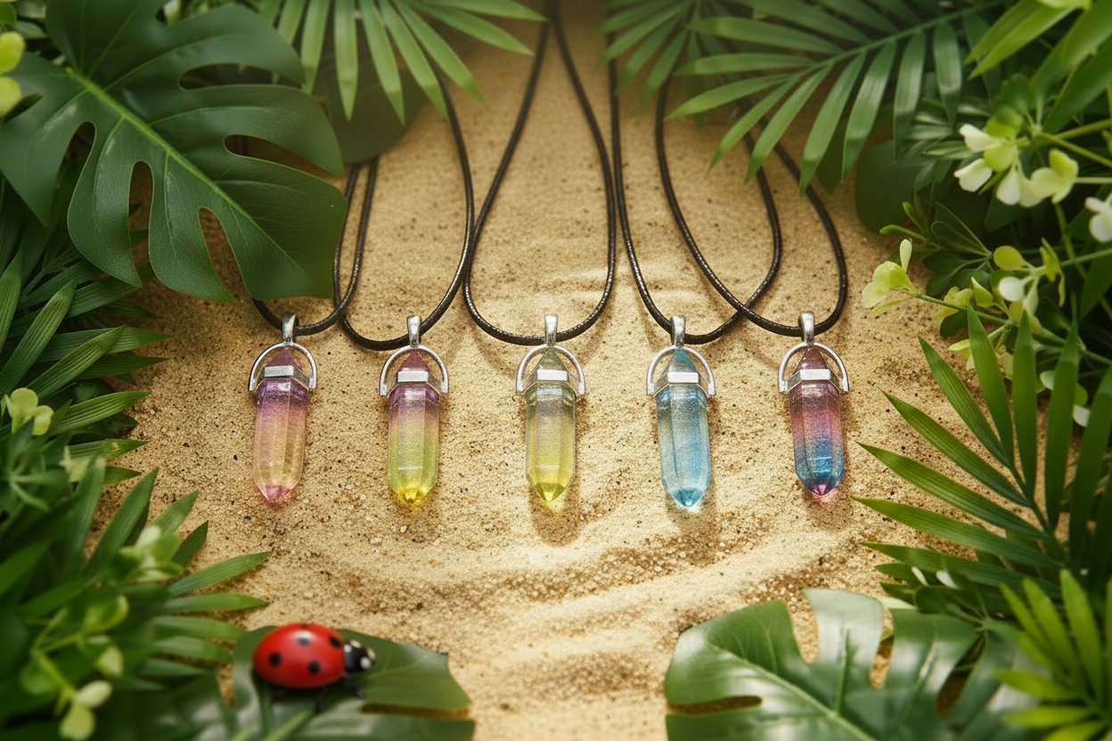 Tri-colour Crystal Pendants - Toned Down Sun with Ladybug