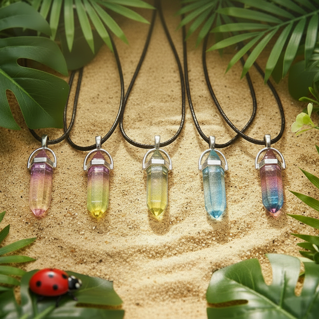 Tri-colour Crystal Pendants - Toned Down Sun with Ladybug