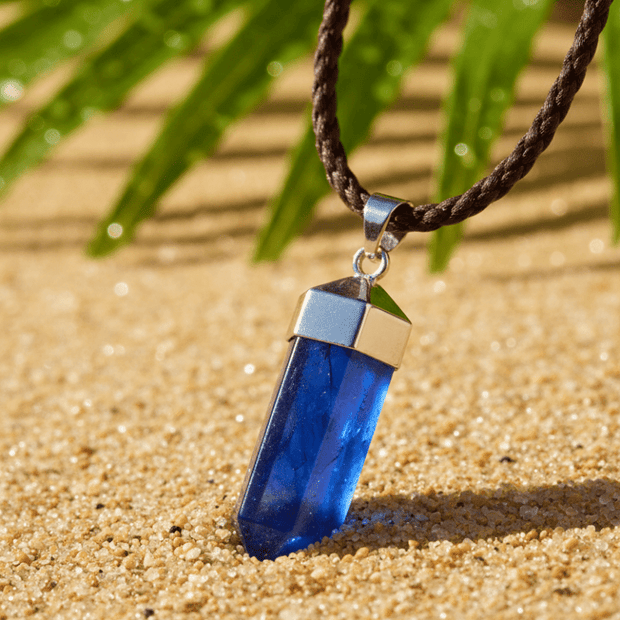 Tri-Coloured Crystal Pendant Black Leather Cord Necklace - DP Online