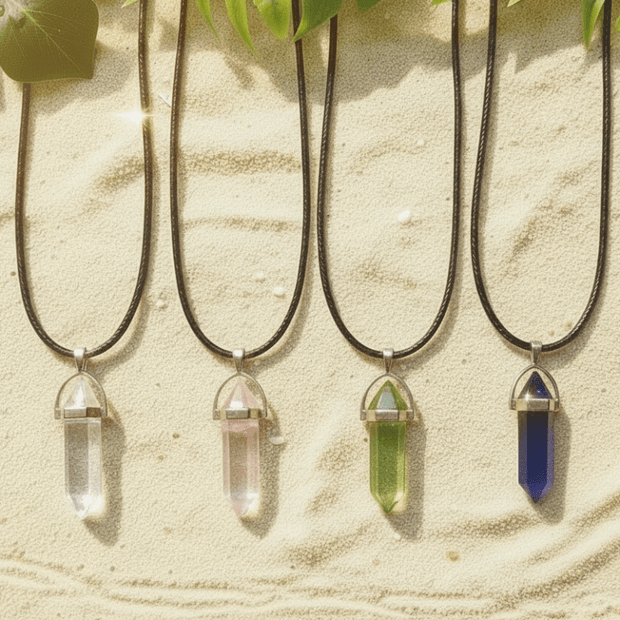 Tri-Coloured Crystal Pendant Black Leather Cord Necklace - DP Online