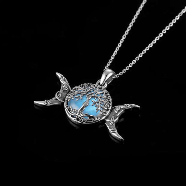 Triple Moon Tree of Life Moonstone Pendant Necklace - DP Online