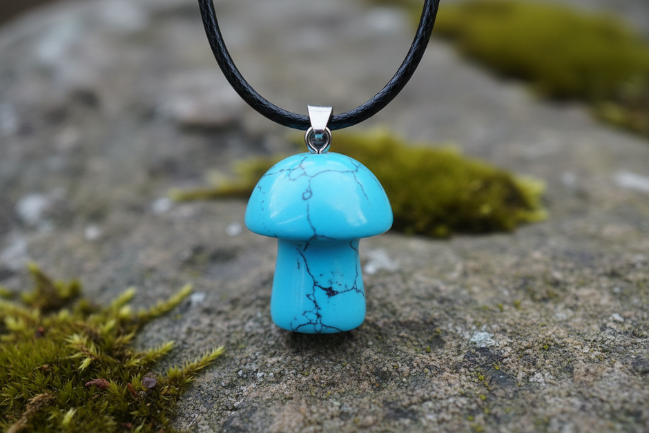 Turquoise Mushroom Pendant – Rock Surface with Bail