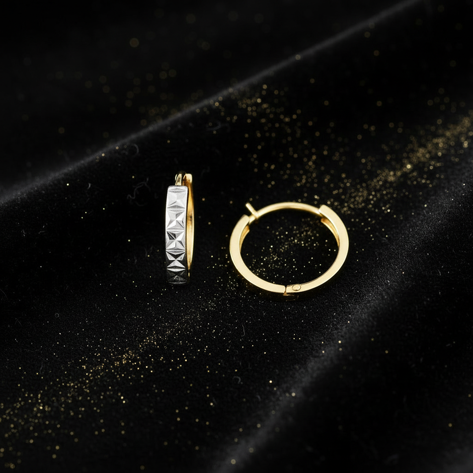 Two Tone Gold Huggie — V2 Sparkle