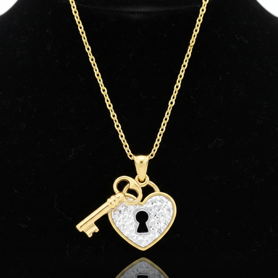Two-Tone Heart Padlock & Key Necklace – V1 Redo
