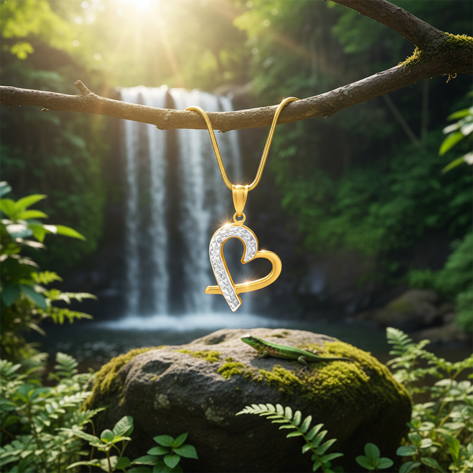 Two-tone heart pendant with proper snake chain