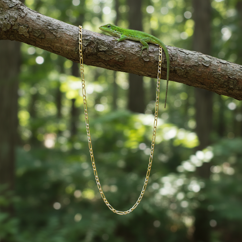 Two-toned figaro chain with lizard