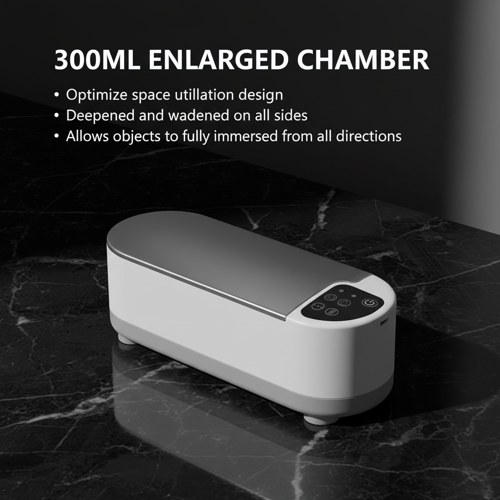 Ultrasonic Cleaner — 300ML Enlarged Chamber Infographic