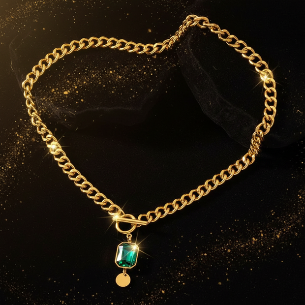 Vibrant Emerald & Gold Chain