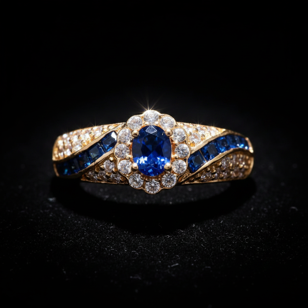 Vintage Blue CZ Floral Ring — V1 Clean