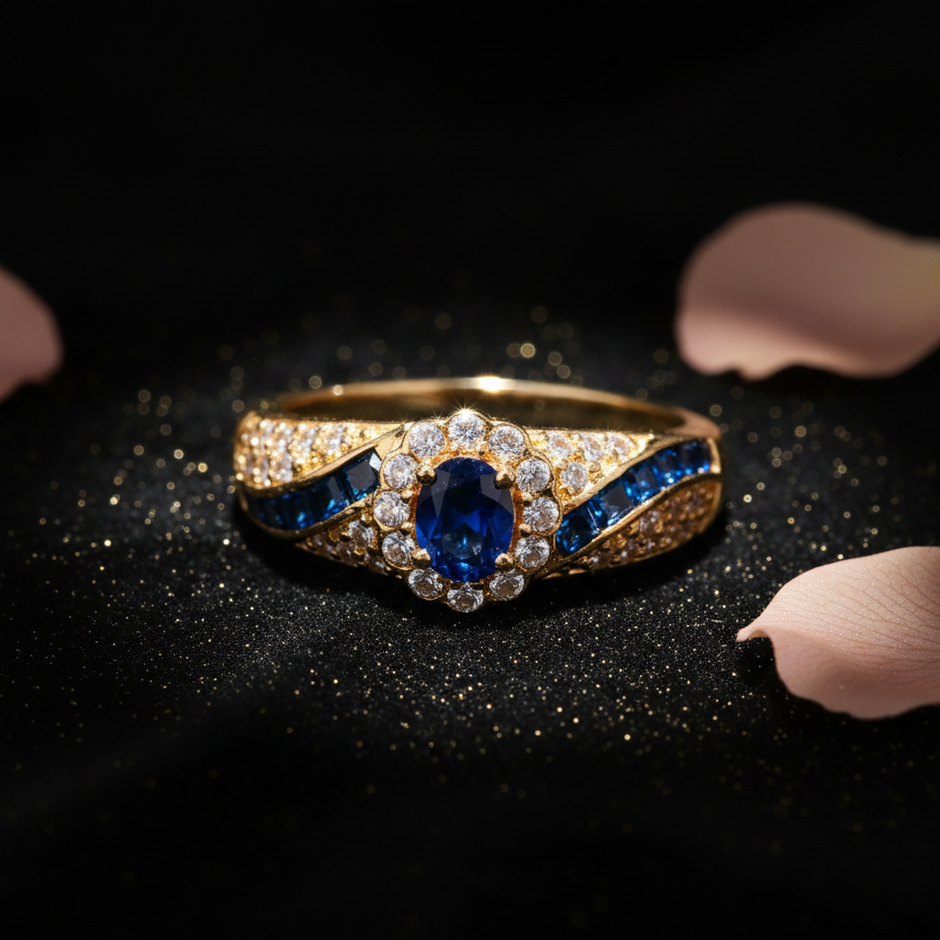 Vintage Blue CZ Floral Ring — V3 Redo