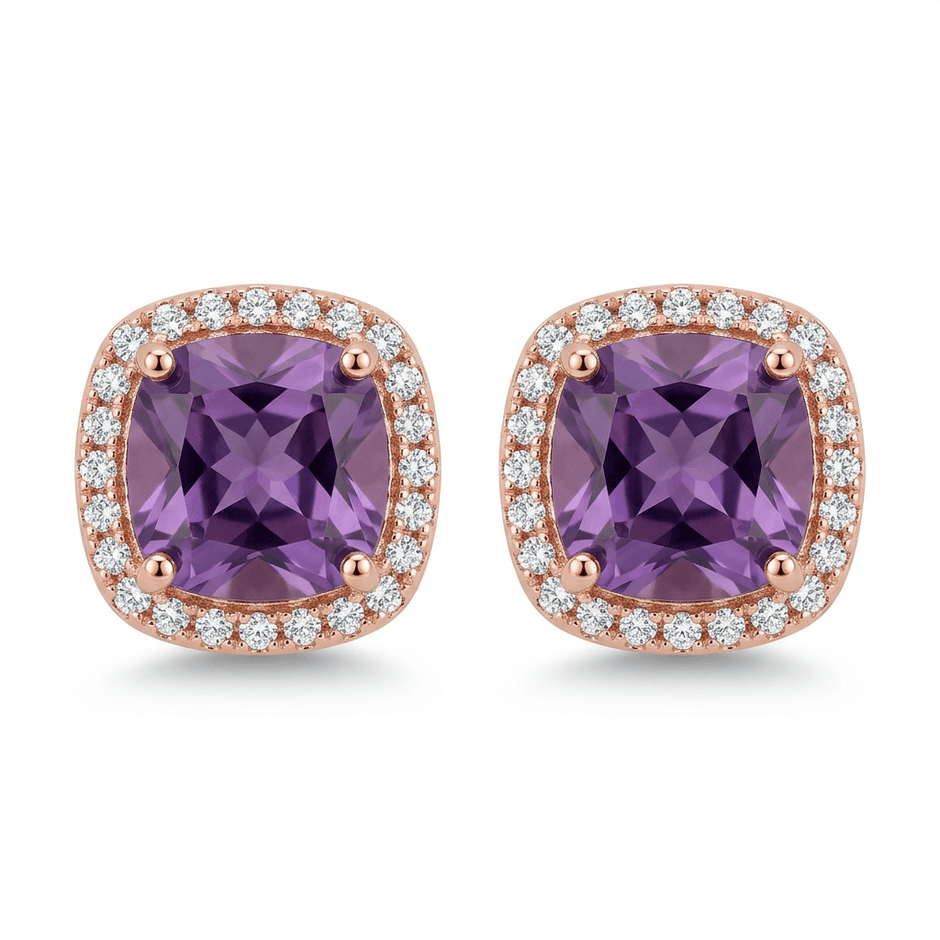 18ct Rose Gold 1ct Purple Moissanite Square Stud Earrings