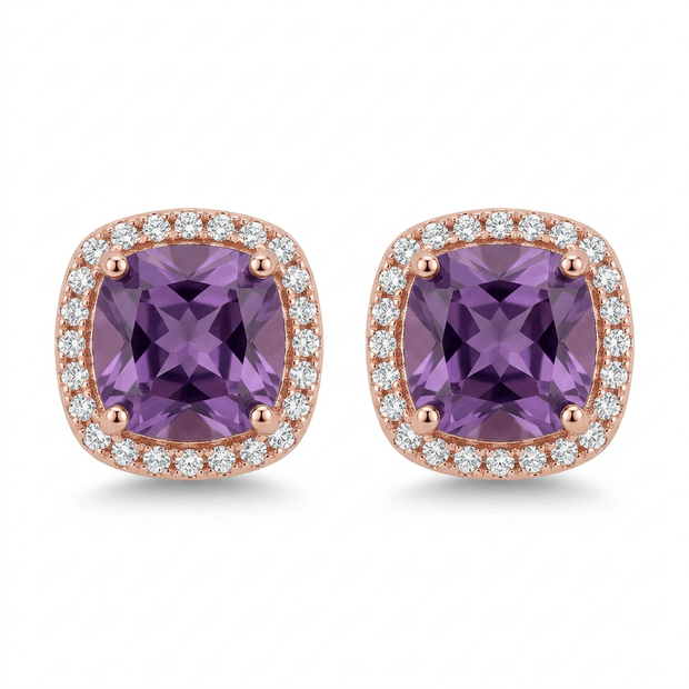 18ct Rose Gold 1ct Purple Moissanite Square Stud Earrings