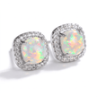 18ct White Gold 10mm Square White Fire Opal Stud Earrings