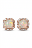 18ct Rose Gold 10mm Square White Fire Opal Moissanite Stud Earrings