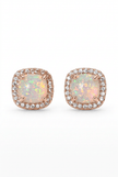 18ct Rose Gold 10mm Square White Fire Opal Moissanite Stud Earrings